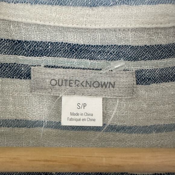 Outerknown Short Sleeve Collared Knee Length Stripe Dress Elastic Waist Small - Picture 2 of 10